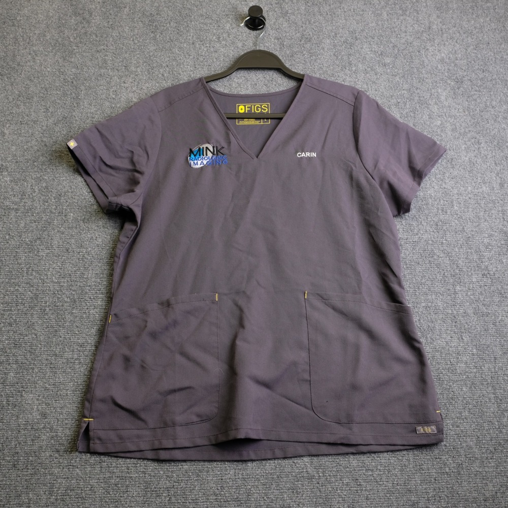 FIGS Scrub Top Womens Large Grey Short Sleeve V-Neck Medical Nursing 1871